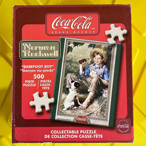 Vintage Coca Cola Puzzle Collectable 500 Pieces Barefoot Boy Norman Rockwell - Picture 1 of 6